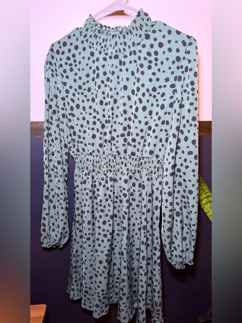 SHEIN Green Dress with Black Spot Print